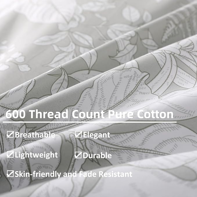OAITE Duvet Cover Set Queen Size Floral Pattern 600 Thread Count Ultra Soft - Image 5