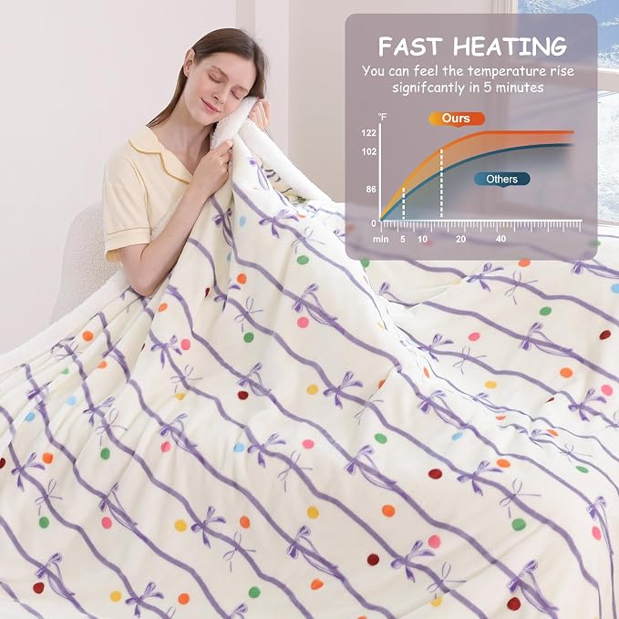 Purple Bow Electric Throw Blanket 50" x 60" - Image 5