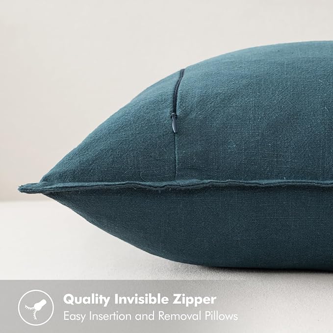 MIULEE Decorative Linen Euro Sham Pillow Covers 24x24 Blue ​Boho Farmhouse​ - Image 3