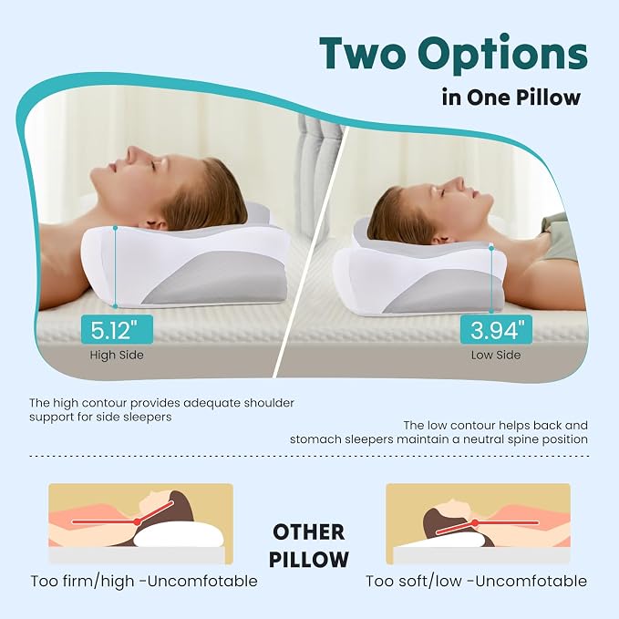 DUMOS Cervical Neck Pillow for Sleeping, Cooling Ergonomic Memory Foam Pillow - Image 4