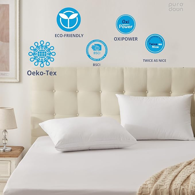 puredown® Goose Feather Down Pillows, Standard Size Soft Bed Pillows - Image 6