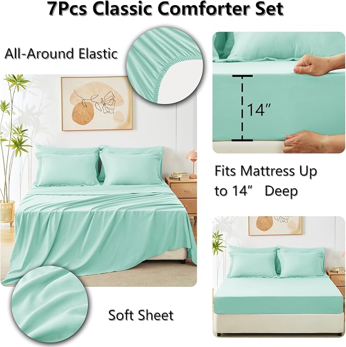 CozyLux Queen Comforter Set Mint Green - Image 5