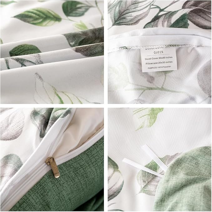 OAITE Duvet Cover Twin Size, Reversible Leaf White Duvet Cover Set - Image 4