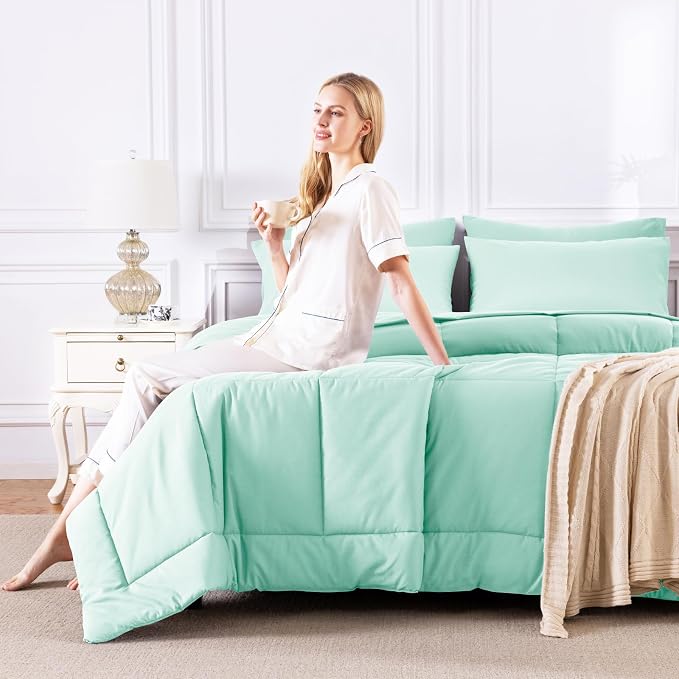 CozyLux Full Size Comforter Sets Mint Green, 7 Pieces Bed in a Bag, All Season - Image 7