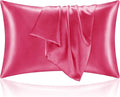 BEDELITE Satin Pillowcase with Zipper, Hot Pink King Size Pillow Cases Set of 2 by BEDELITE
