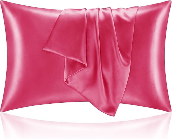 BEDELITE Satin Pillowcase with Zipper, Hot Pink King Size Pillow Cases Set of 2 by BEDELITE