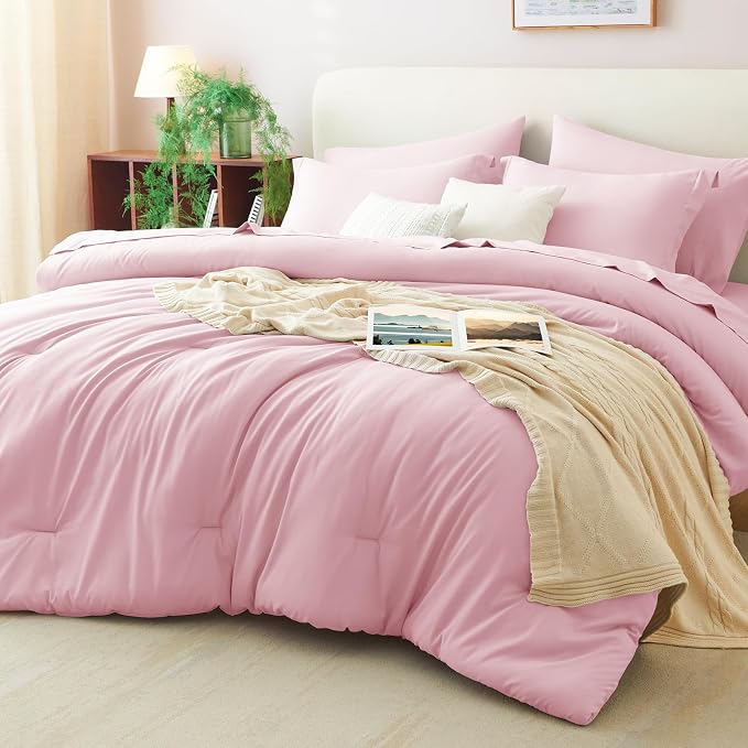 CozyLux King Size Comforter Set Pink, 7 Pieces Bed in a Bag King Comforter Set by CozyLux
