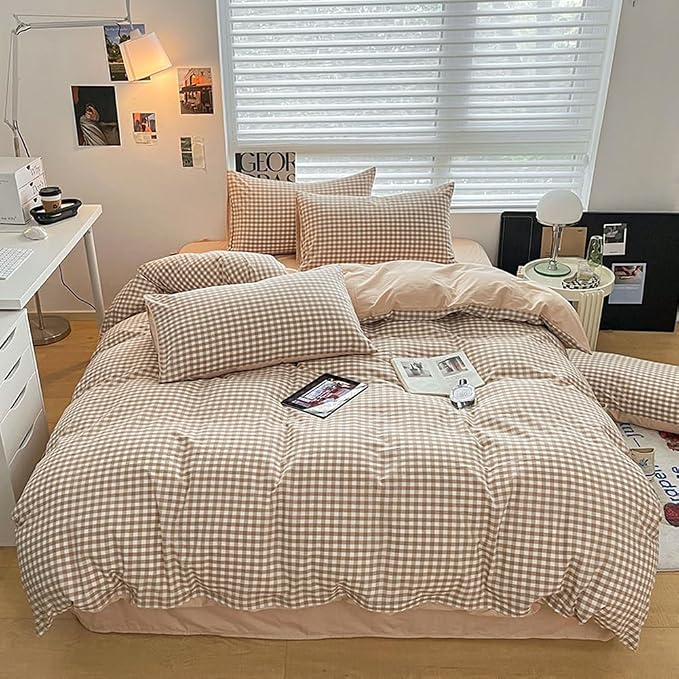 Nayoroom Brown Gingham Duvet Cover Queen Size 100% Washed Cotton Duvet Cover 3 - Image 4