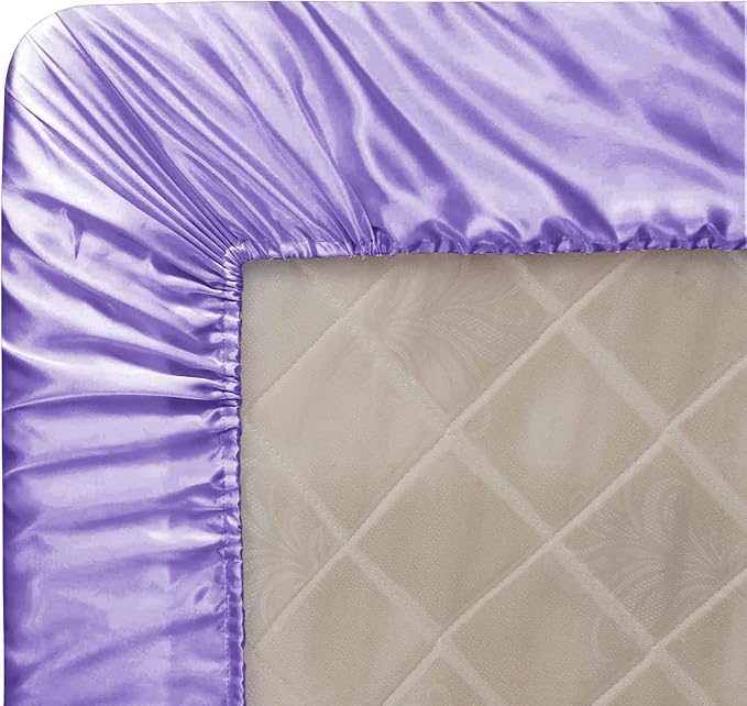 Homiest Lavender Satin Fitted Sheet Full Size, Deep Pocket, Luxury & Ultra Soft - Image 6