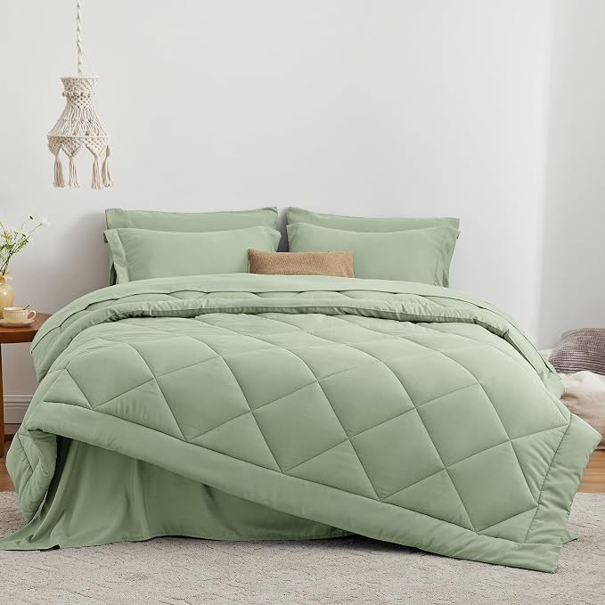 Love's cabin Queen Comforter Set Sage, 7 Pieces Queen Bed in a Bag, All Season - Image 2