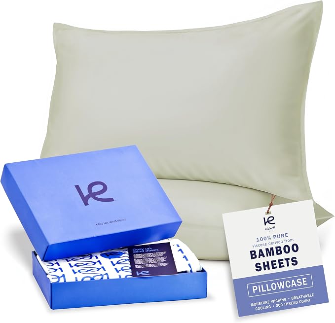 Kickoff Viscose Bamboo Pillowcase, 100% Organic Hidden Zippered Viscose Bamboo by KickoffHome