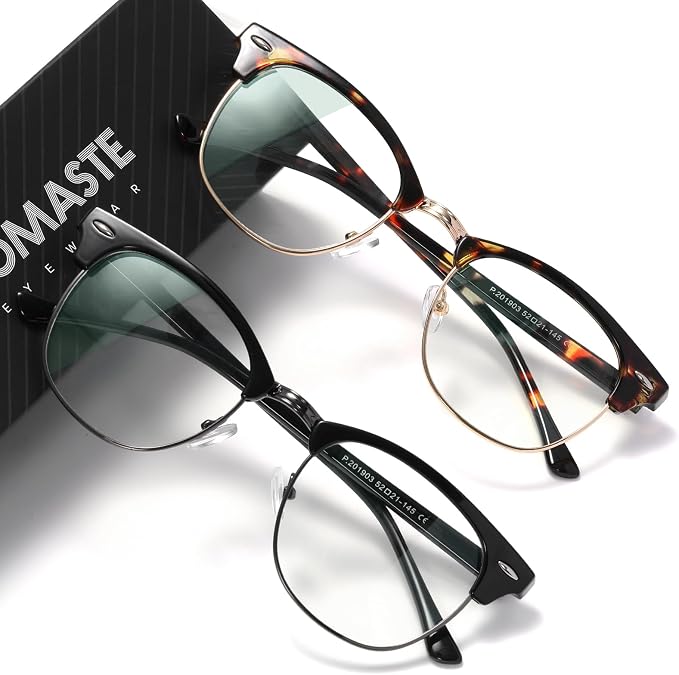 Blue Light Blocking Glasses Vintage Half Frame UV Clear Lens Anti Eyestrain by AOMASTE
