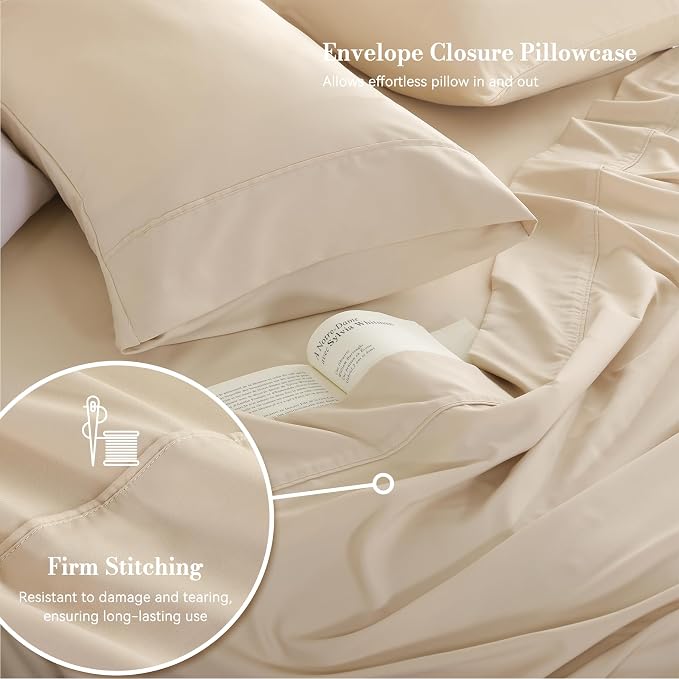 Full Sheet Set 4 Piece, Wrinkle Free, Oeko-Tex Certified Bedsheets，Cream - Image 4