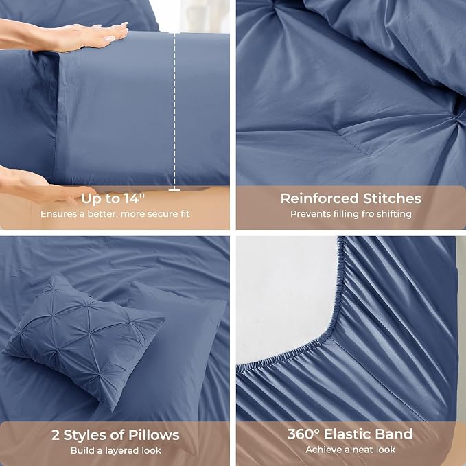 Sasttie Queen Comforter Set, 7-Piece Bed in a Bag, Pintuck Bedding Sets - Image 5