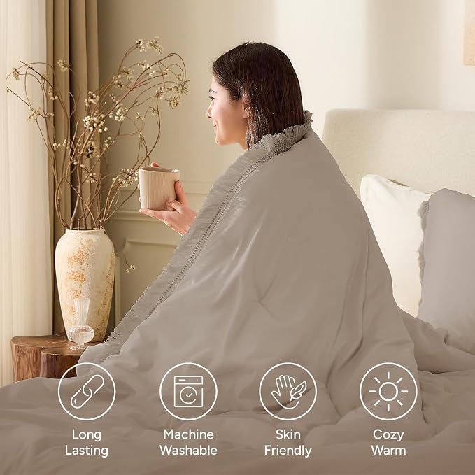 Andency Comforter Full Size Set Khaki, 3 Pieces Boho Winter Lightweight Bedding - Image 3