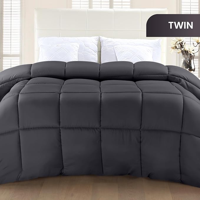 Utopia Bedding Twin Comforter Duvet Insert, Quilted Grey Comforter - Image 2