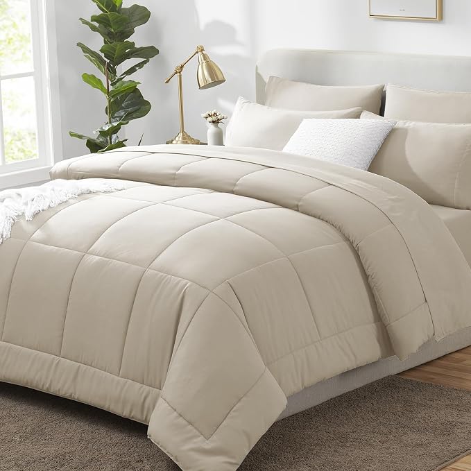 CozyLux Queen Comforter Set Oatmeal, 7 Pieces Bed in a Bag, Oatmeal Comforters by CozyLux