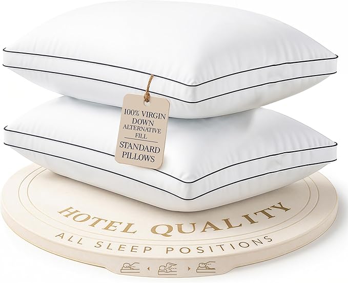 LANE LINEN Bed Pillows Standard Size Set of 2, Medium Soft Support Gusseted by LaneLinen