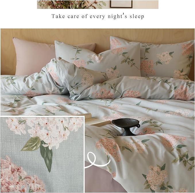 MKXI Floral Duvet Cover Queen 100% Cotton Blue Farmhouse Bedding Soft - Image 2