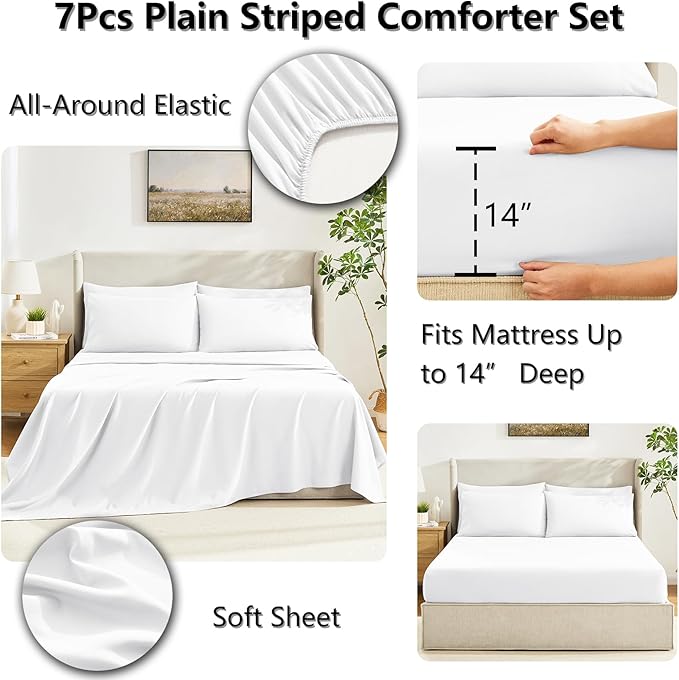 CozyLux Queen Comforter Set White, 7 Pieces Bed in a Bag, All Season Bedding - Image 5