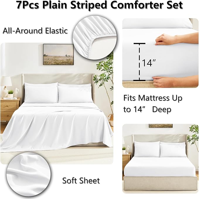 CozyLux Full Size Comforter Sets White, 7 Pieces Bed in a Bag, All Season - Image 5