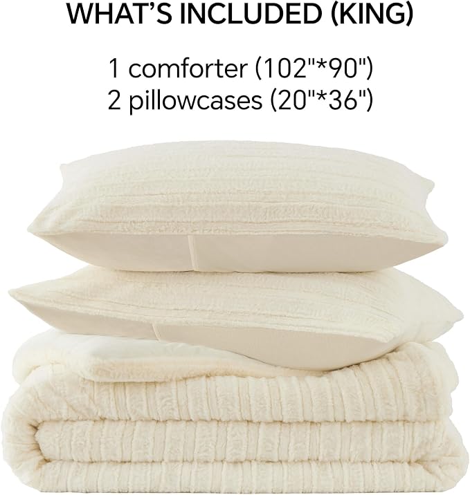 BEDELITE Fleece King Comforter Set -Super Soft & Warm Fluffy Cream White Faux - Image 8