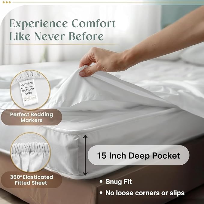 800 Thread Count Queen Sheet Set, 100% Egyptian Cotton Sheets Queen Size Bed Set - Image 3