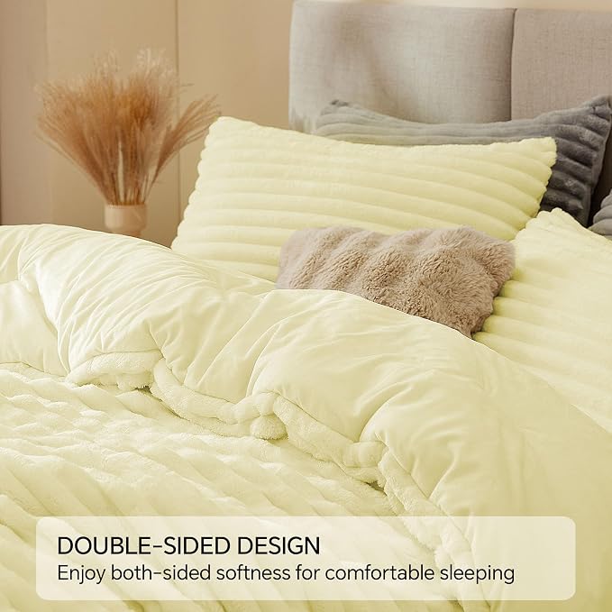 BEDELITE Fleece King Comforter Set -Super Soft & Warm Fluffy Transparent Yellow - Image 4
