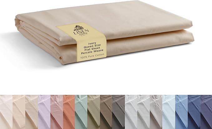 Linen Home 100% Cotton Percale 1 Flat Sheet, Queen Size by LINENHOME