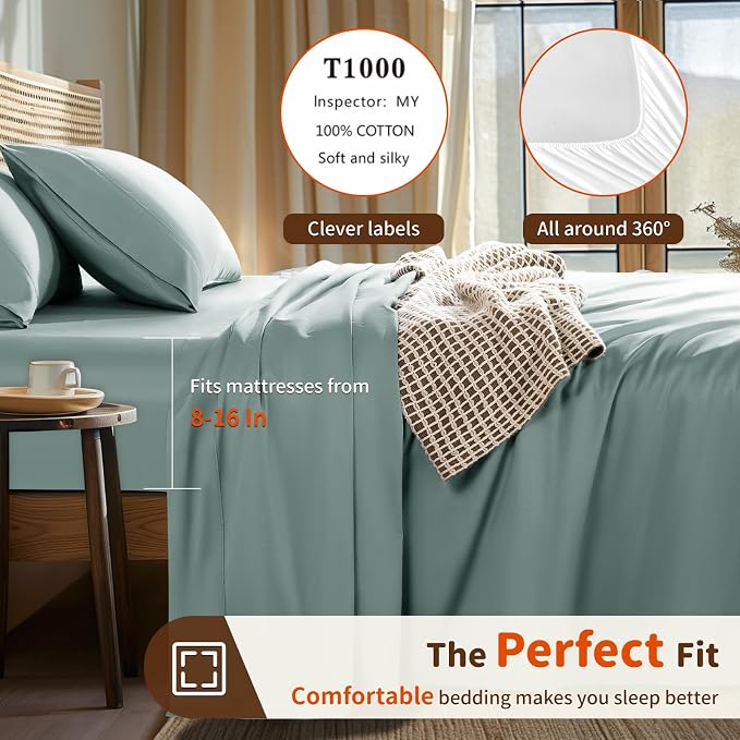 LBRO2M 1000 Thread Count 100% Egyptian Cotton Sheets Set Twin XL, 3 Piece Sets - Image 3