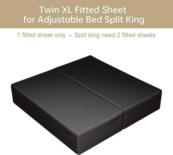 100% Egyptian Cotton Fitted Sheet Twin XL/Split King Size Black, 600 Thread - Image 4
