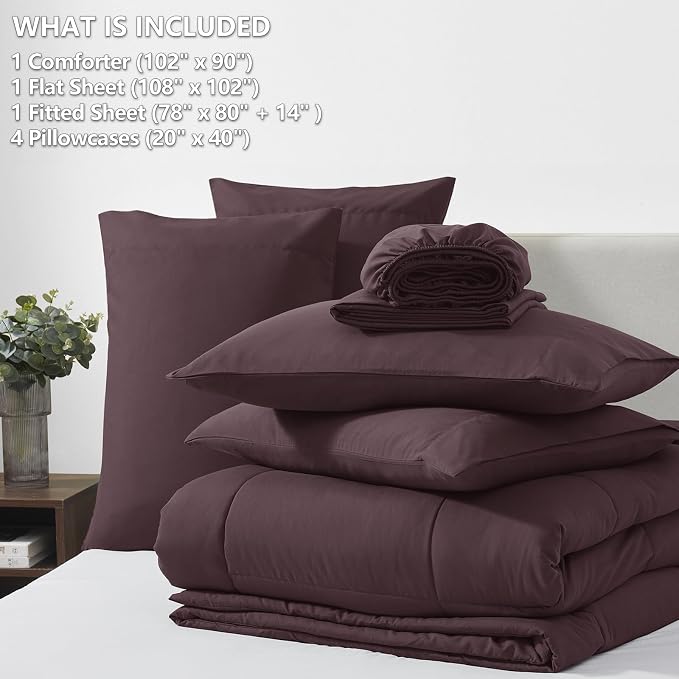 CozyLux King Size Comforter Set Cocoa Powder, 7 Pieces Bed in a Bag, All Season - Image 6