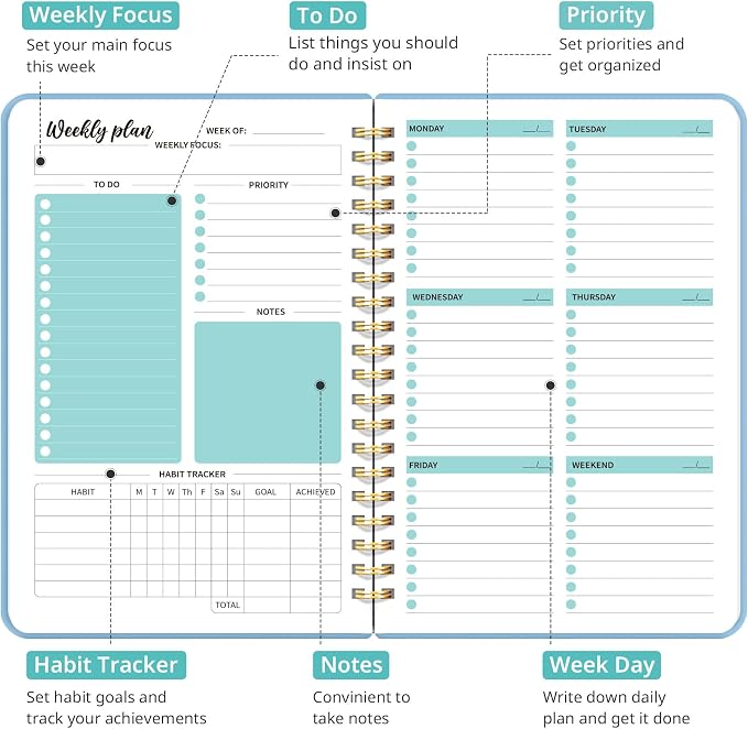 Undated Weekly Planner, Weekly To Do List Notebook - Image 2