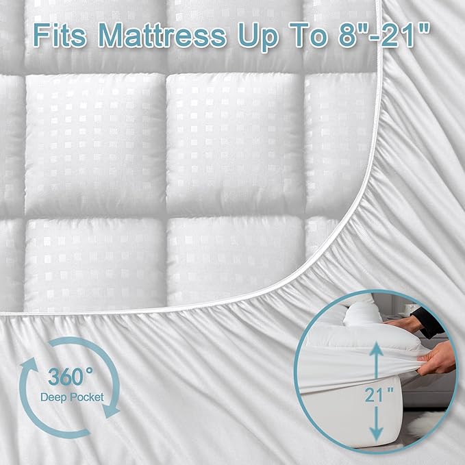 HYLEORY Queen Mattress Pad Quilted Fitted Mattress Protector Cooling Pillow Top - Image 5