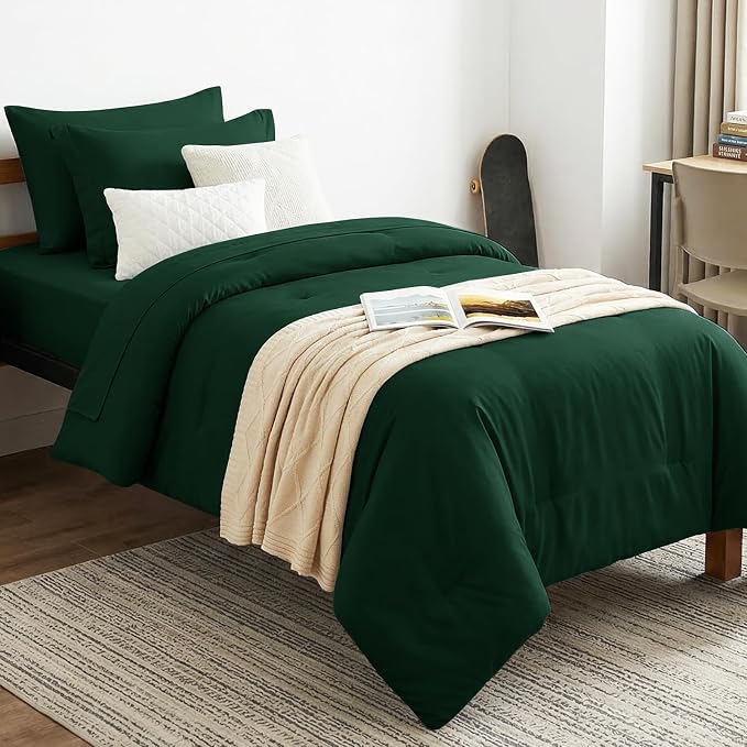 CozyLux Twin XL Comforter Set Emerald Green, 5 Pieces Bed in a Bag Twin Extra by CozyLux