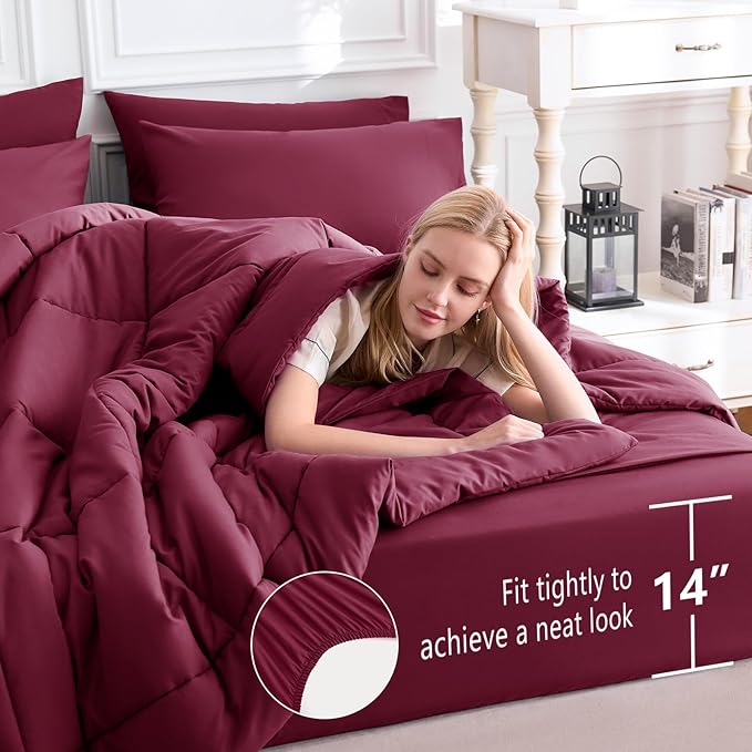 CozyLux Full Size Comforter Sets Burgundy, 7 Pieces Bed in a Bag, All Season - Image 5