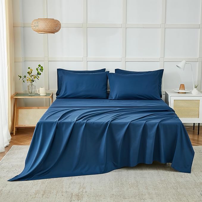 ILAVANDE Navy Blue King Sheets Set 6 Piece, Hotel Luxury Super Soft 1800 Series - Image 2