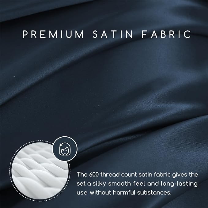 MR&HM Satin Bed Sheets with Elastic Corner Straps, Full Size Sheets Set - Image 2