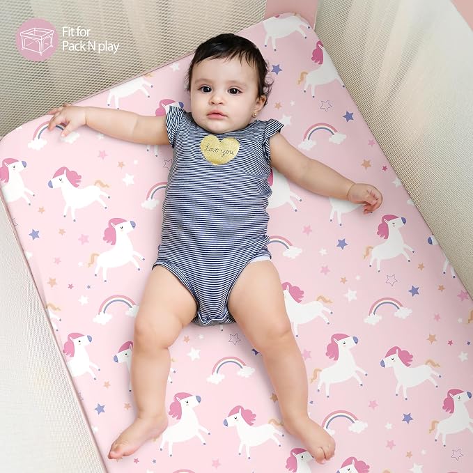 Baby Mini Crib Sheets Girl, Portable 38”x26” Pack and Play Sheets Fitted - Image 6