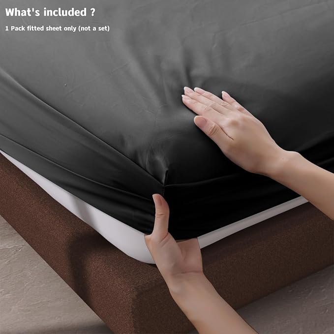 100% Egyptian Cotton Fitted Sheet Twin XL/Split King Size Black, 600 Thread - Image 3