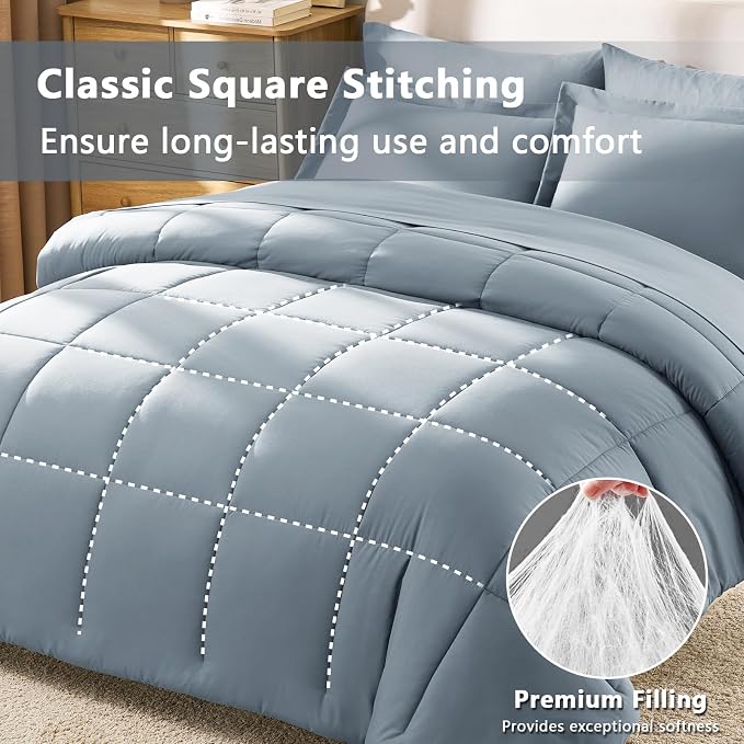 CozyLux Queen Comforter Set Grayish Blue, 7 Pieces Bed in a Bag Queen, All - Image 4