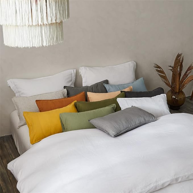 Simple&Opulence 100% Linen Lumbar Pillow Cover 12 x 20 Inches Set of 2 - Image 8