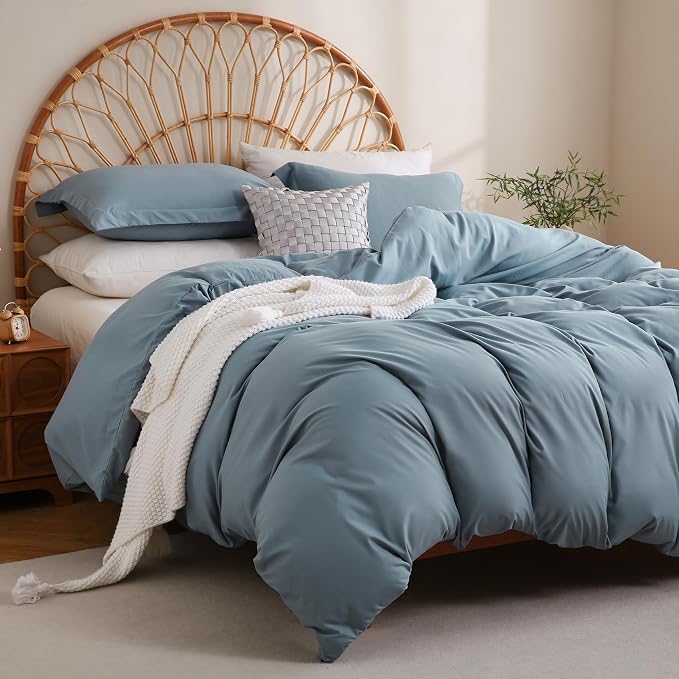 JSD Dusty Blue Duvet Cover Set Full Size, 3 Piece Duvet Cover - Image 6