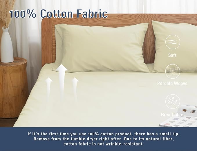 Pillow Cases, Standard Queen Size Cotton Percale Weave Pillowcases, Pre-Shrunk - Image 4