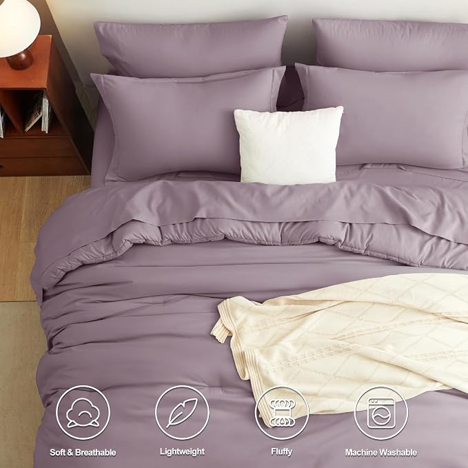 CozyLux King Size Comforter Set Dusty Purple, 7 Pieces Bed in a Bag King - Image 2