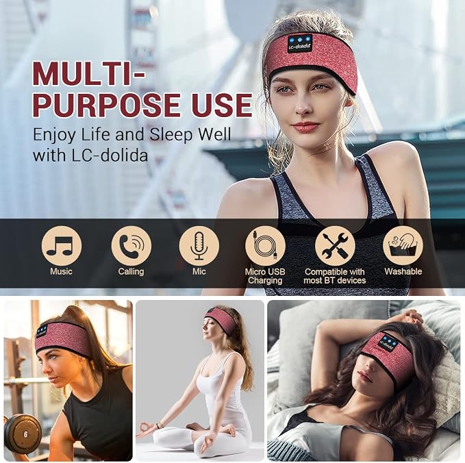 LC-dolida Sleep Headphones Bluetooth Headband Sleeping Wireless Headband - Image 6