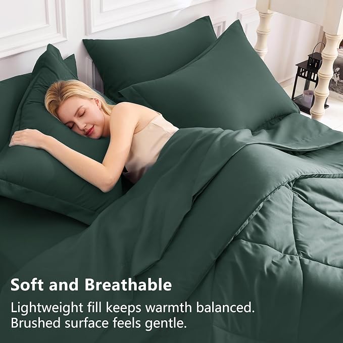 CozyLux Queen Comforter Set Forest Green - Image 3