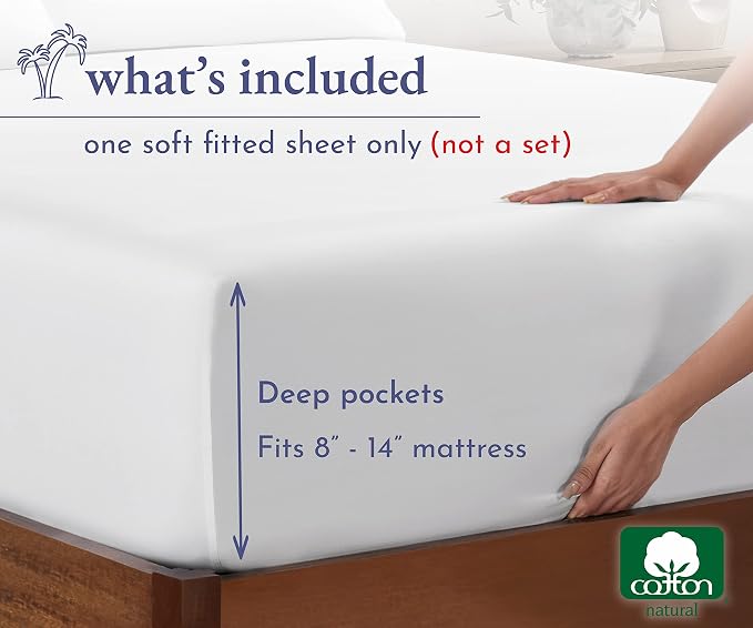 California Design Den White Fitted Sheet King, Soft 100% Cotton Sateen - Image 4