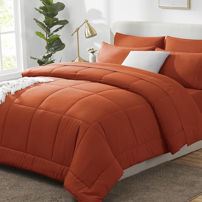 CozyLux Full Size Comforter Sets Terracotta, 7 Pieces Bed in a Bag, Burnt by CozyLux