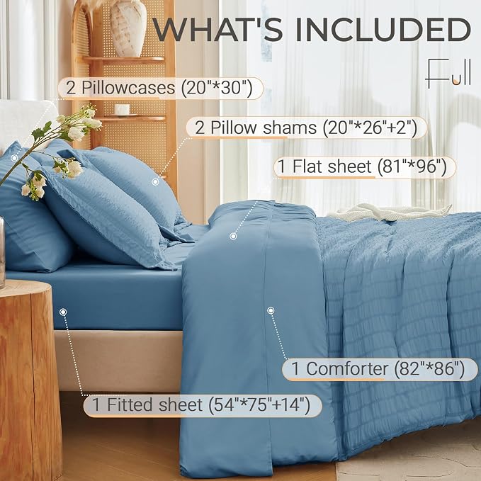 MUXHOMO 7 Pieces Full Comforter Set, Seersucker Bed in a Bag Full Size - Image 4